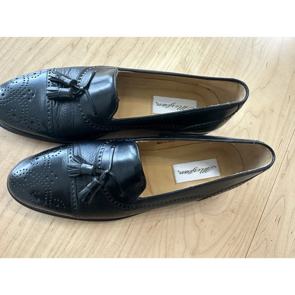 Mezlan Havana Black Leather Tassel Loafers Mens 10 Brogue Cap Toe Spain Shoe